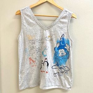 Disney Parks Character Drawing Tank Tee Mickey Fantasia Mary Poppins Alice Wonde